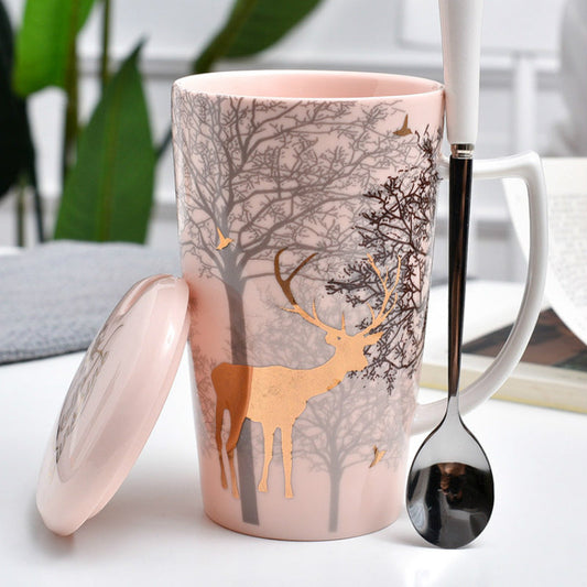 Porcelain Reindeer Travel Coffee Mug Set - Pexav