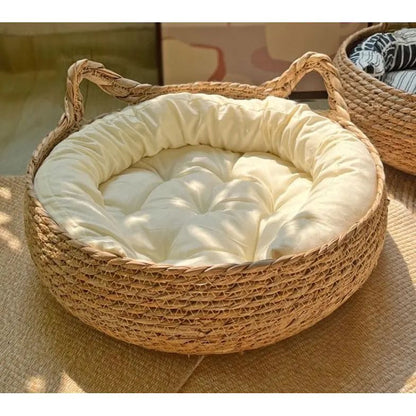 Cozy Woven Pet Bed with Soft Washable Pillow