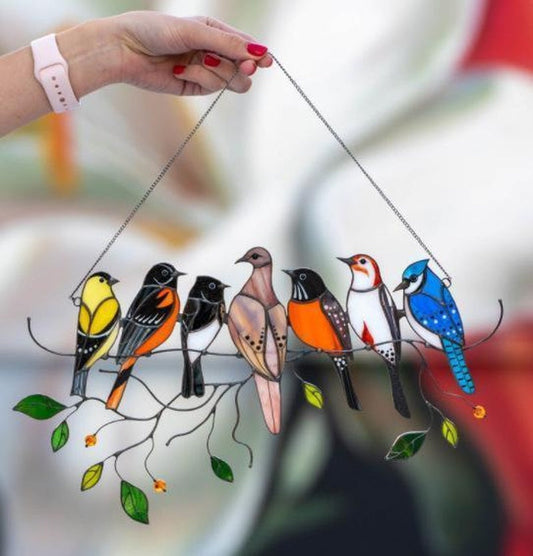 Vibrant Glass Bird Suncatcher Pendant - Pexav