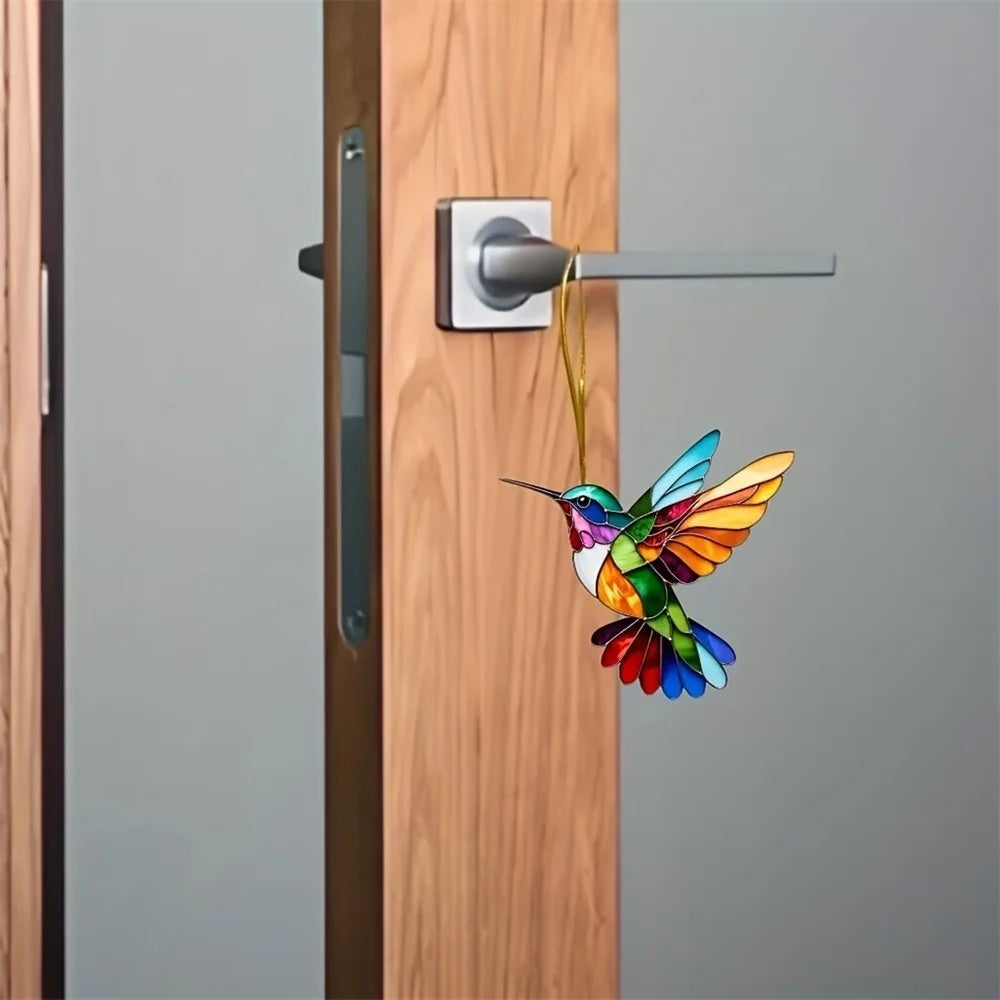 Colorful Hummingbird Suncatcher – Stained Glass Window Decoration for Home and Garden