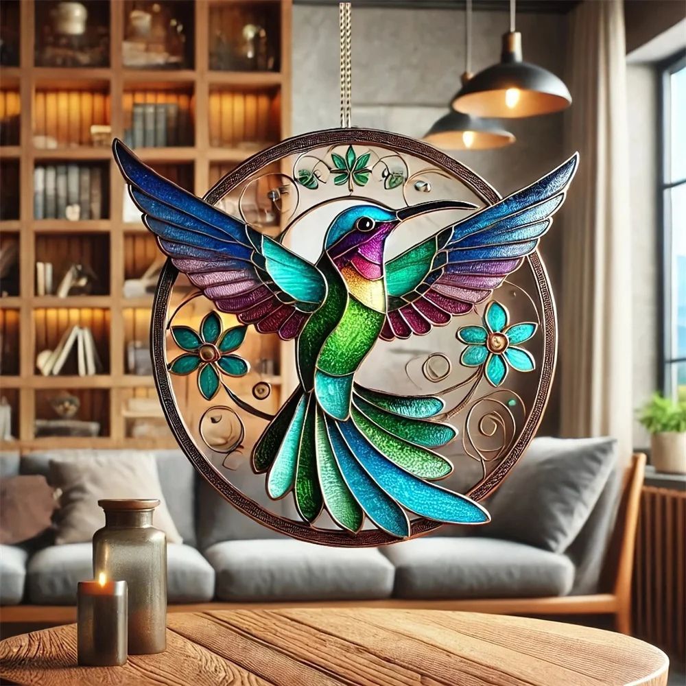 Colorful Hummingbird Suncatcher – Stained Glass Window Decoration for Home and Garden