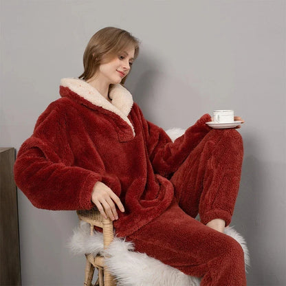 Cozy Women's Fleece Sleepwear Set Long Sleeve Pajamas - Pexav