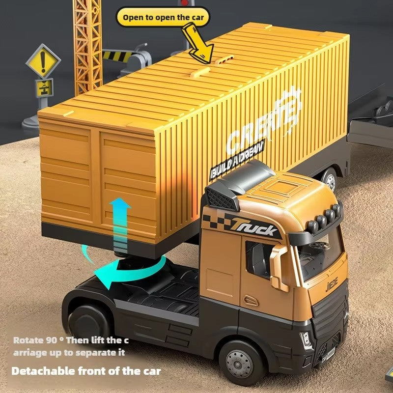 Construction Truck Set with Cargo Truck with Bulldozer, Tractor, Forklift, Mixer, Excavator, Crane and Dumper