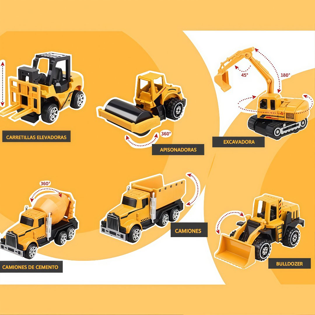 Construction Truck Set with Cargo Truck with Bulldozer, Tractor, Forklift, Mixer, Excavator, Crane and Dumper