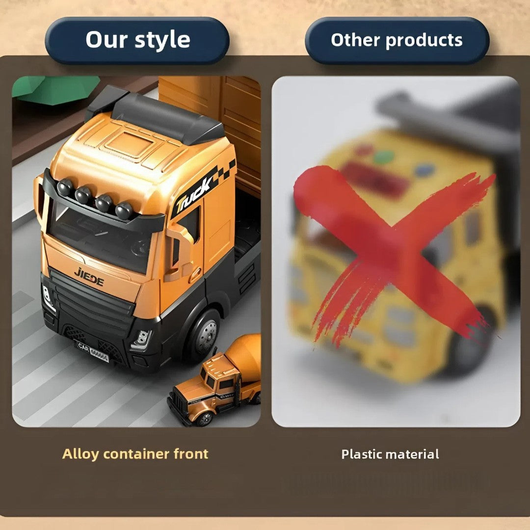 Construction Truck Set with Cargo Truck with Bulldozer, Tractor, Forklift, Mixer, Excavator, Crane and Dumper