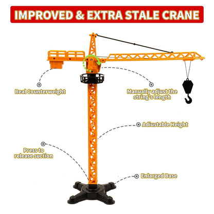 Construction Truck Set with Cargo Truck with Bulldozer, Tractor, Forklift, Mixer, Excavator, Crane and Dumper