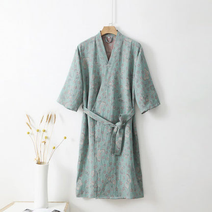 Soft Lightweight Floral Bathrobe with Butterfly Pattern - Pexav