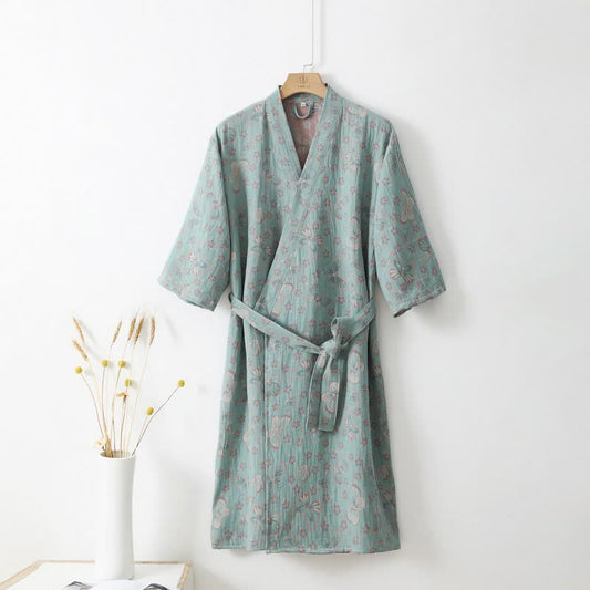 Soft Lightweight Floral Bathrobe with Butterfly Pattern - Pexav