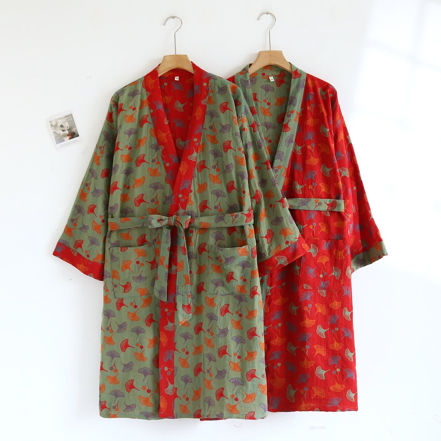 Comfy Ginkgo Leaf Pattern Bathrobe, Lightweight Robe