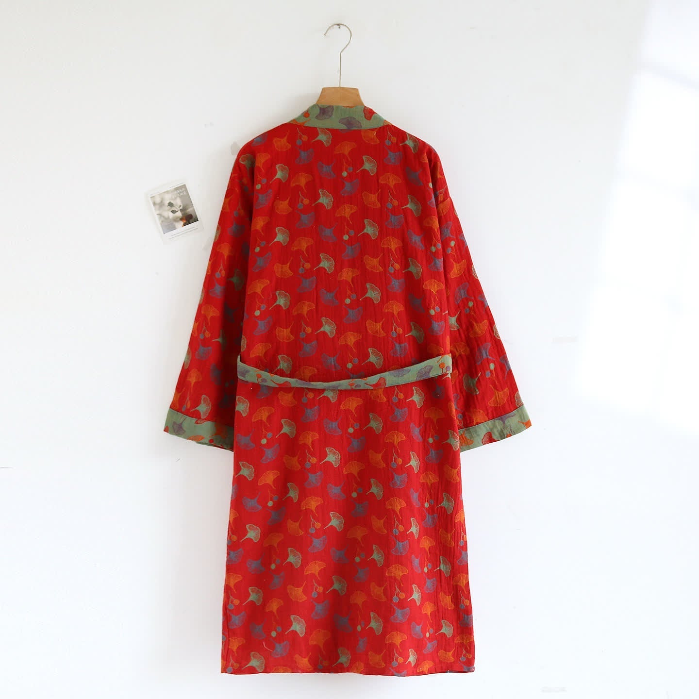 Comfy Ginkgo Leaf Pattern Bathrobe, Lightweight Robe