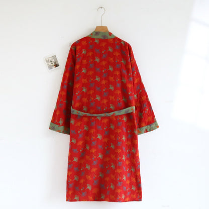 Comfy Ginkgo Leaf Pattern Bathrobe, Lightweight Robe