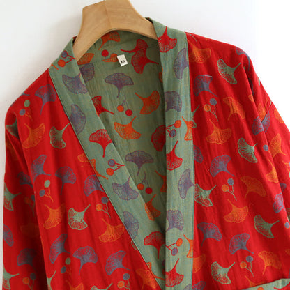 Comfy Ginkgo Leaf Pattern Bathrobe, Lightweight Robe