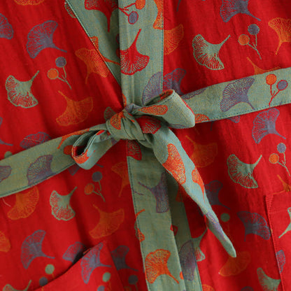 Comfy Ginkgo Leaf Pattern Bathrobe, Lightweight Robe