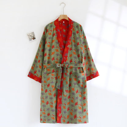 Comfy Ginkgo Leaf Pattern Bathrobe, Lightweight Robe