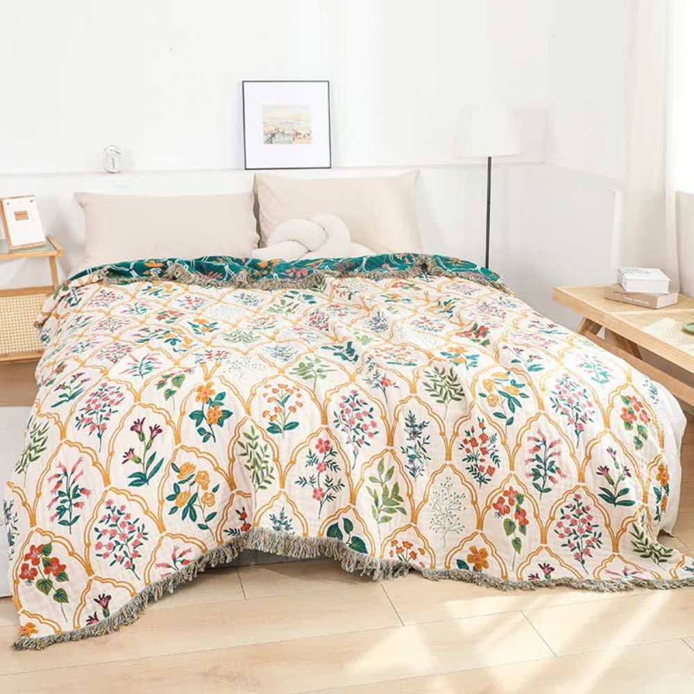 Soft Throw Blanket Reversible Floral Design