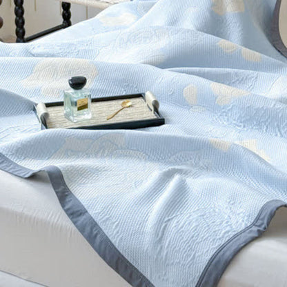 Soft Plush Throw Blanket Blue Floral Pattern