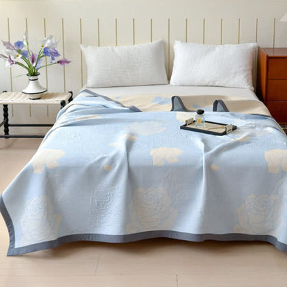 Soft Plush Throw Blanket Blue Floral Pattern