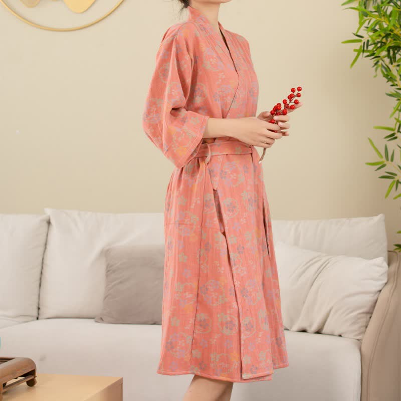 Soft Floral Plush Bathrobe, Cozy Double Layer Wrap