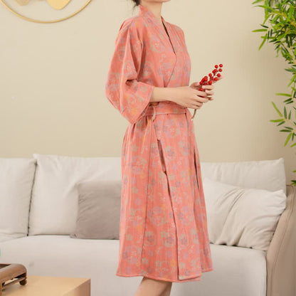 Soft Floral Plush Bathrobe, Cozy Double Layer Wrap