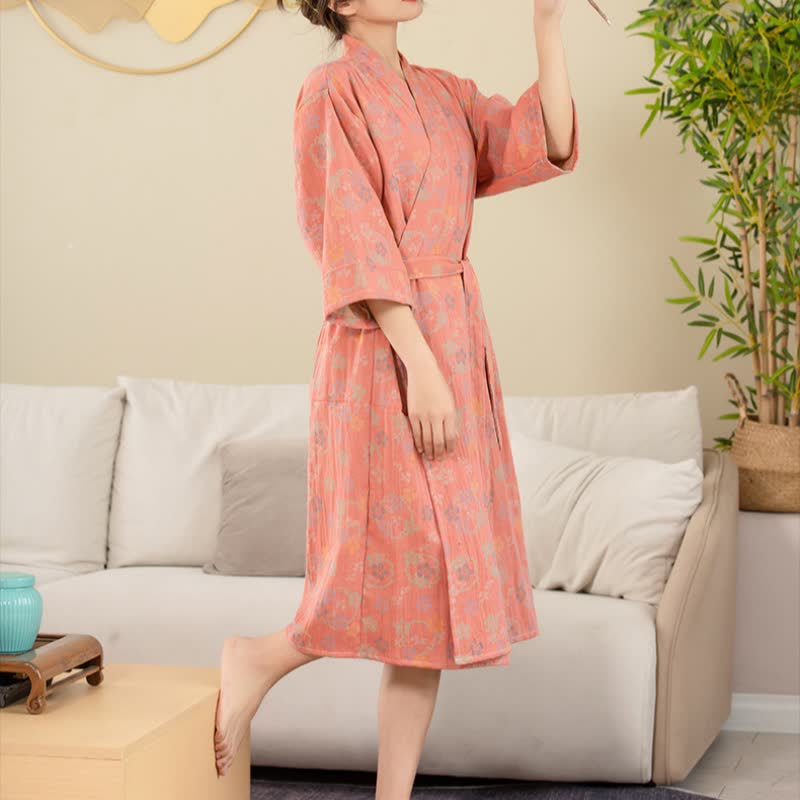 Soft Floral Plush Bathrobe, Cozy Double Layer Wrap