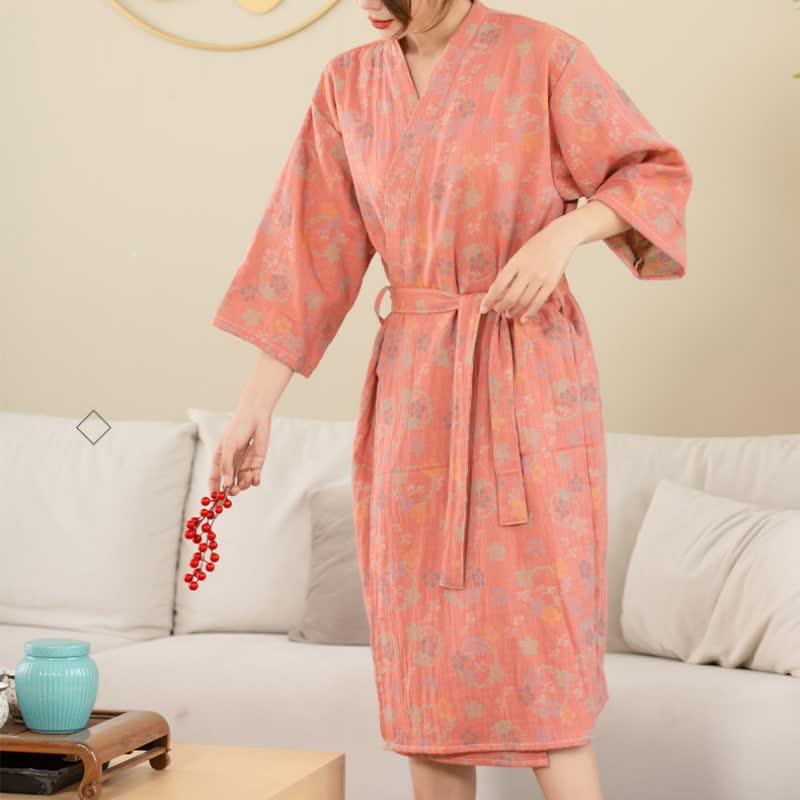 Soft Floral Plush Bathrobe, Cozy Double Layer Wrap
