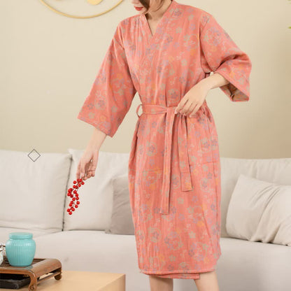 Soft Floral Plush Bathrobe, Cozy Double Layer Wrap