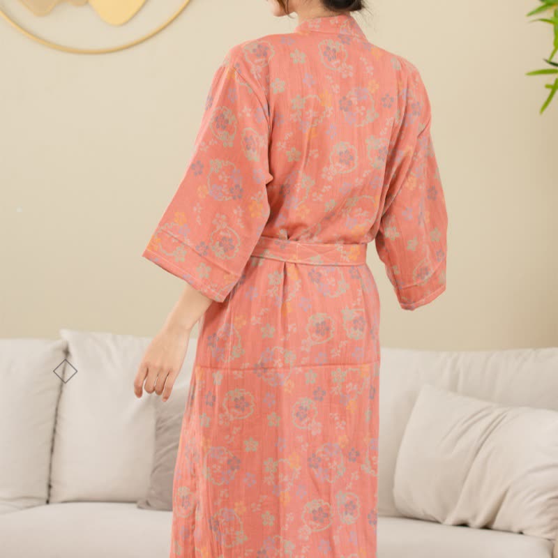 Soft Floral Plush Bathrobe, Cozy Double Layer Wrap