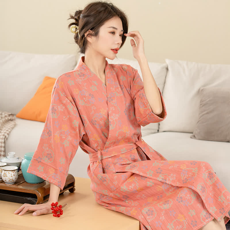Soft Floral Plush Bathrobe, Cozy Double Layer Wrap