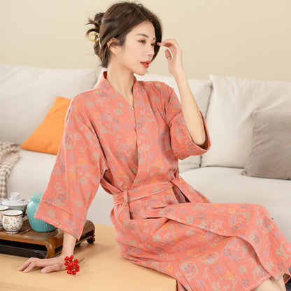 Soft Floral Plush Bathrobe, Cozy Double Layer Wrap