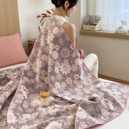 Soft Breathable Throw Blanket with Floral Pattern
