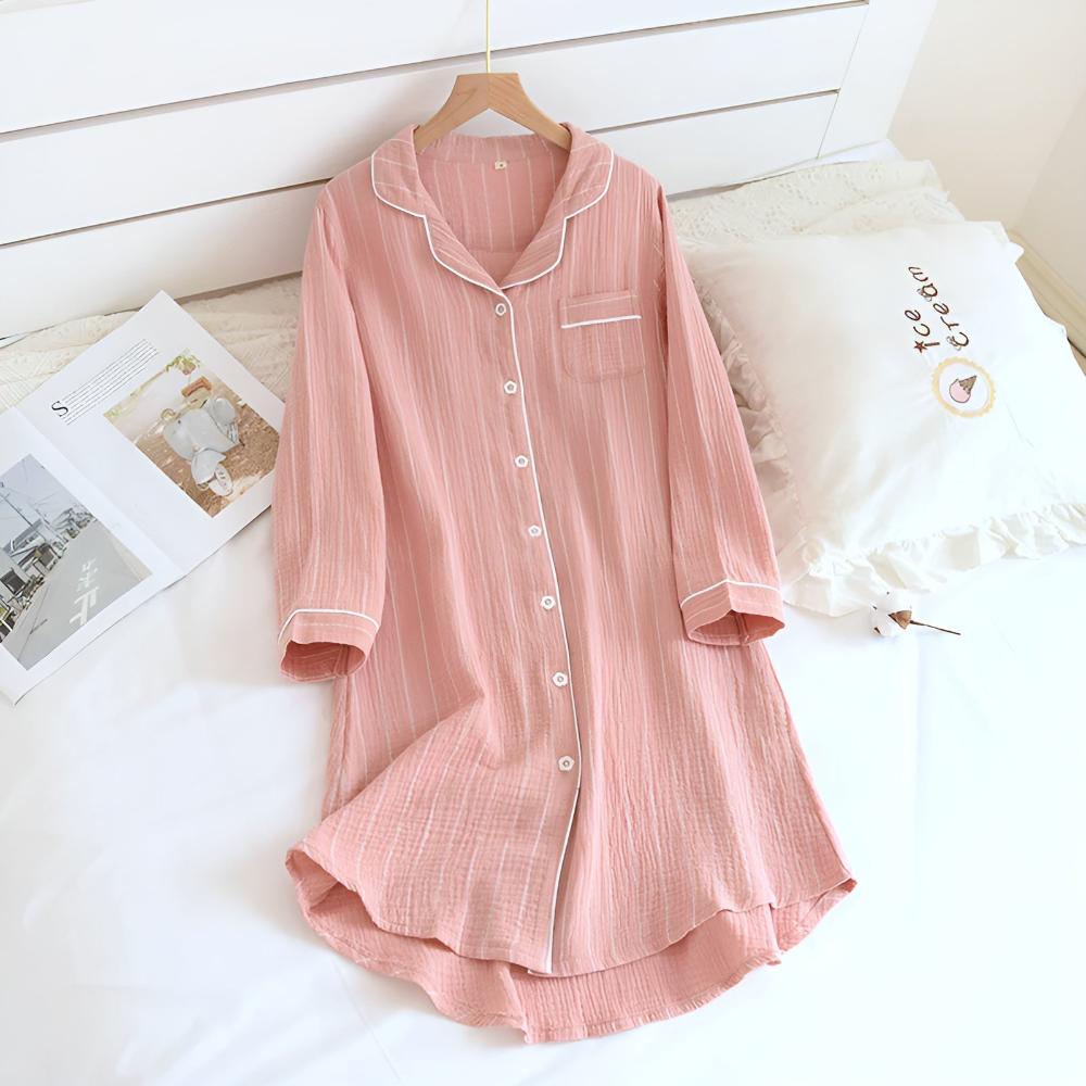 Comfortable Women's Striped Sleep Dress - Pexav