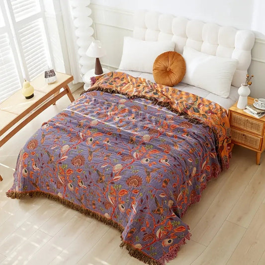 Soft Reversible Throw Blanket with Floral Pattern - Pexav