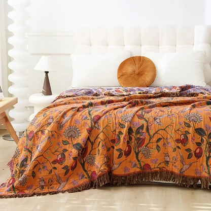 Soft Reversible Throw Blanket with Floral Pattern