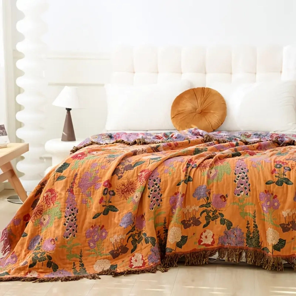 Soft Reversible Throw Blanket with Floral Pattern