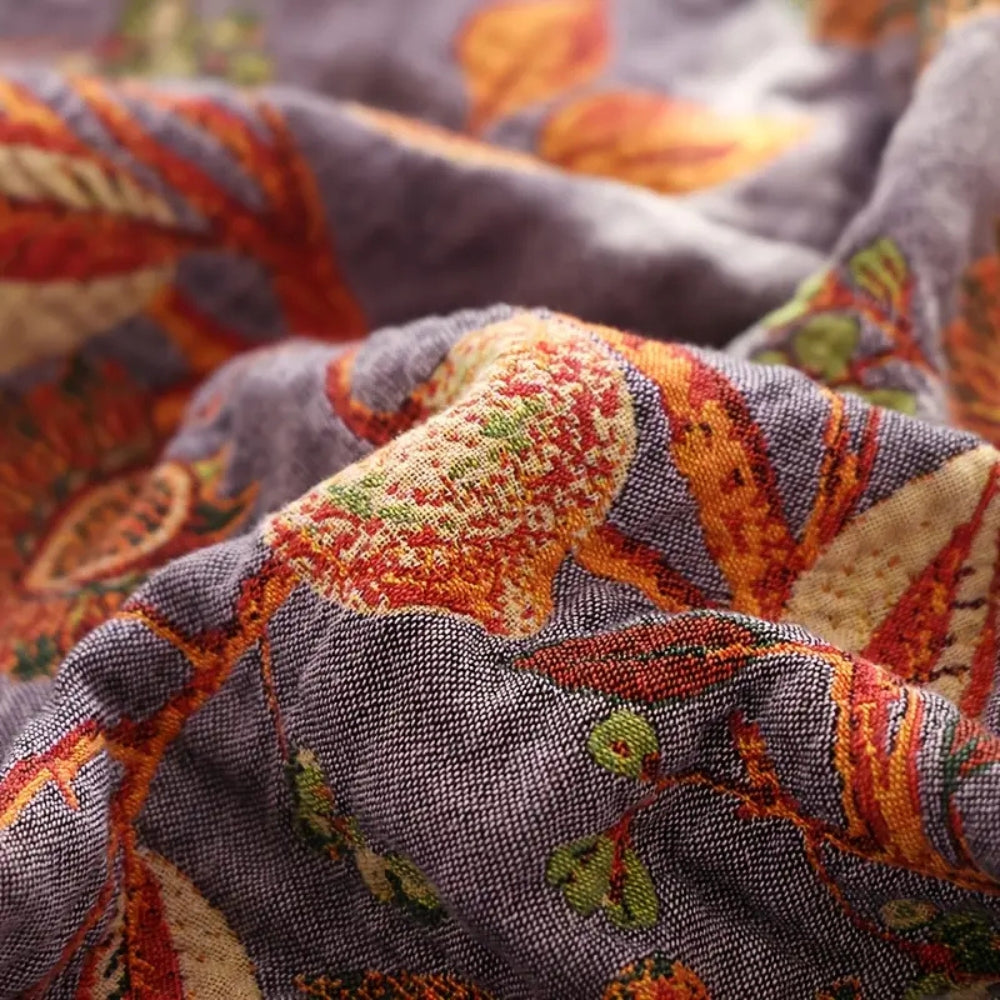 Soft Reversible Throw Blanket with Floral Pattern