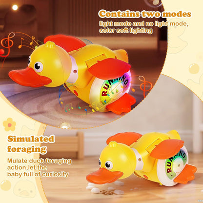 Crawling Baby with Musical Duck, Auto Obstacle Avoidance, RGB Lights, 360° Spinning, Safe for Ages 1+