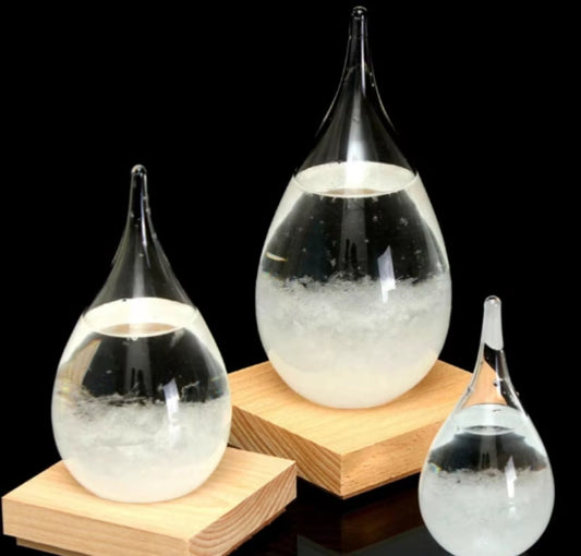 Unique Decorative Glass Weather Station with Wood Base - Pexav