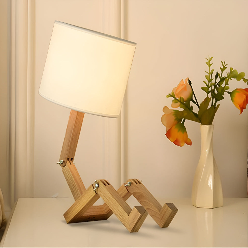 Creative Wooden Robot Desk Lamp with Adjustable Brightness and Integrated Book Holder - Small Table Lamp for Bedside or Study 1