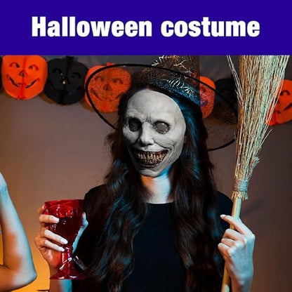 Creepy White-Eyed Demon Mask for Halloween, Safe Non-Toxic Material, Fits Most Adults