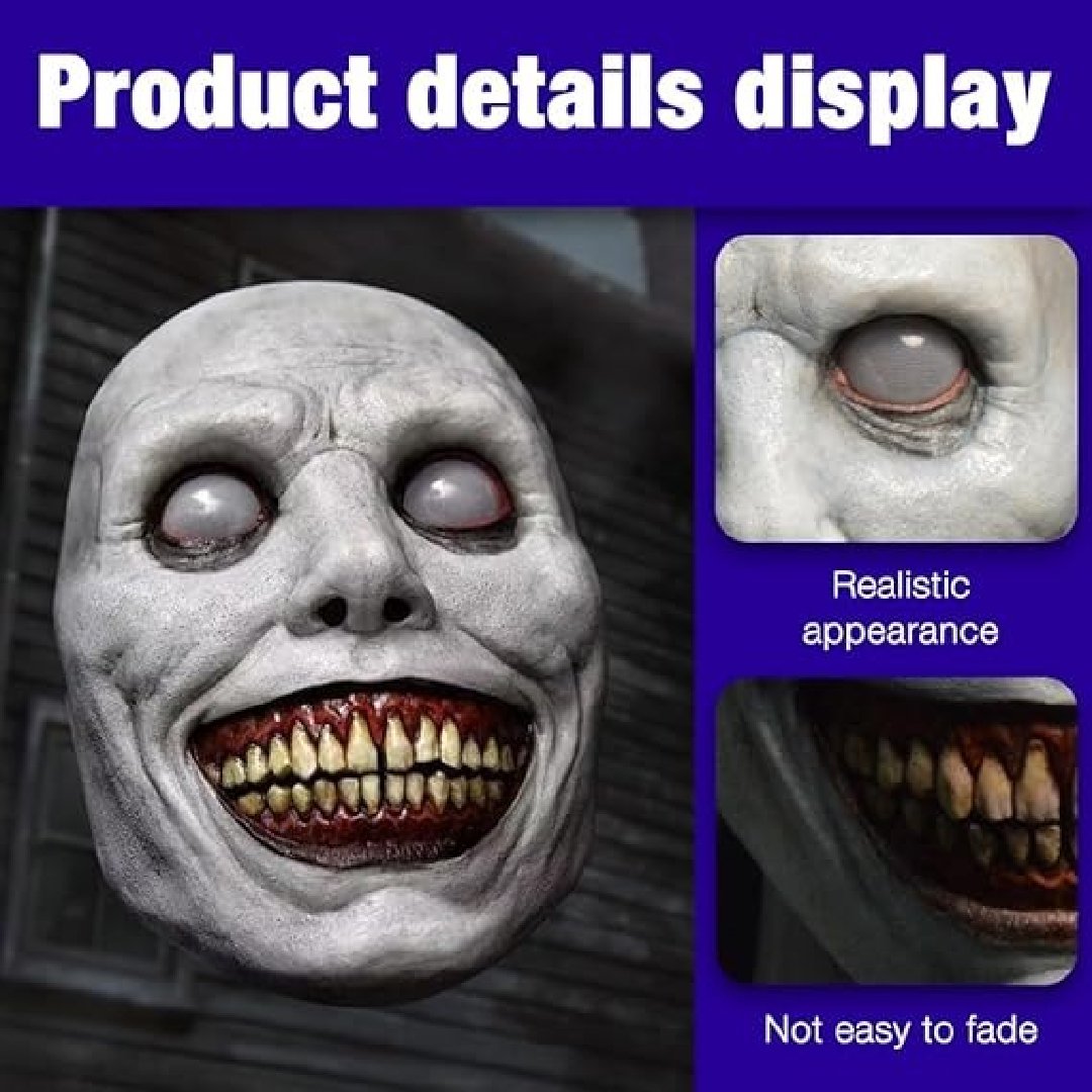 Creepy White-Eyed Demon Mask for Halloween, Safe Non-Toxic Material, Fits Most Adults