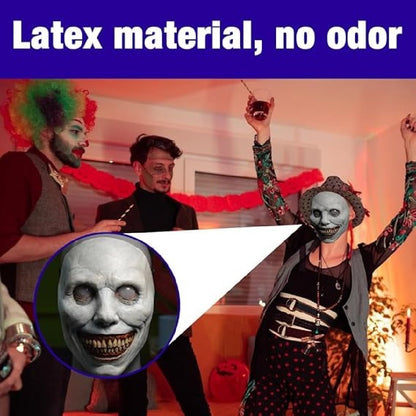 Creepy White-Eyed Demon Mask for Halloween, Safe Non-Toxic Material, Fits Most Adults