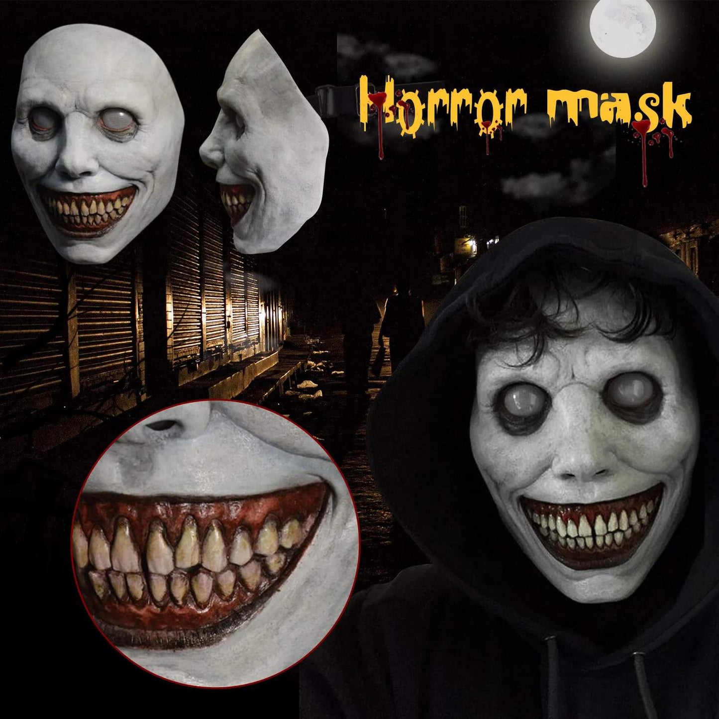Creepy White-Eyed Demon Mask for Halloween, Safe Non-Toxic Material, Fits Most Adults