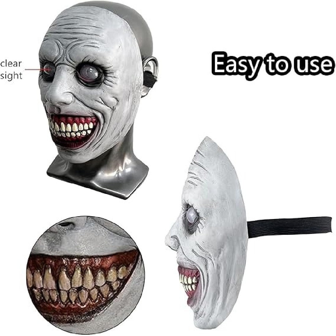 Creepy White-Eyed Demon Mask for Halloween, Safe Non-Toxic Material, Fits Most Adults