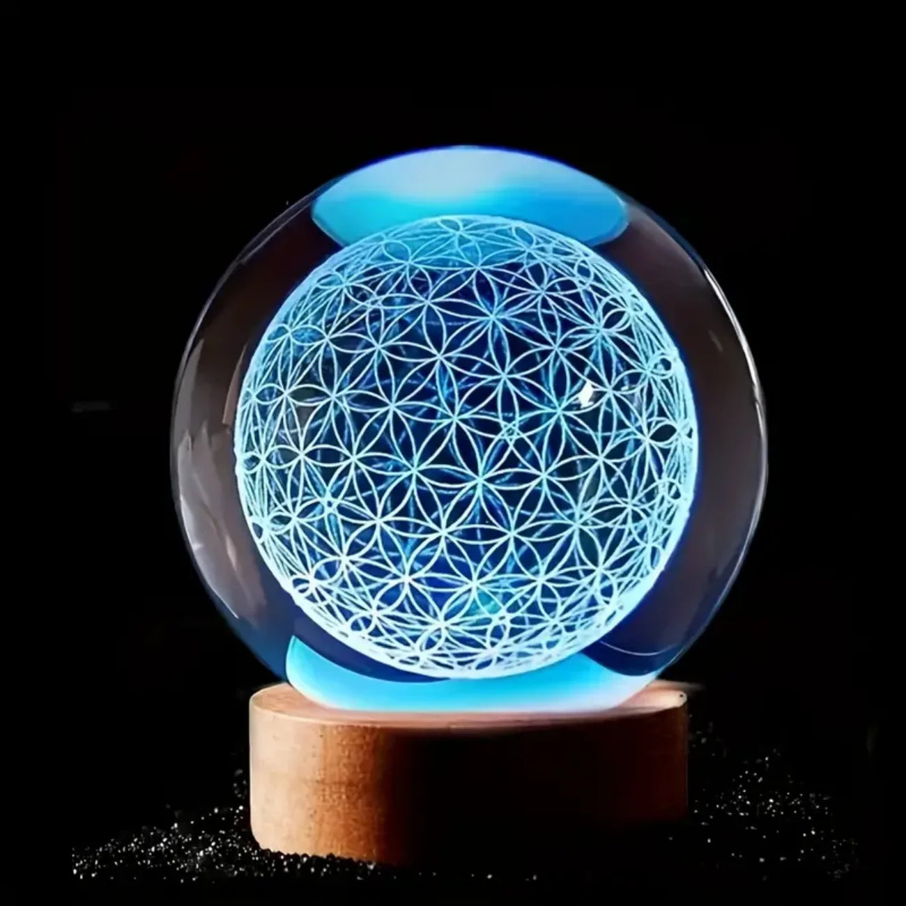 Crystal Ball with 3D Flower of Life Design and Color Changing LED Light – Decorative Night Light for Meditation and Home Decor 2