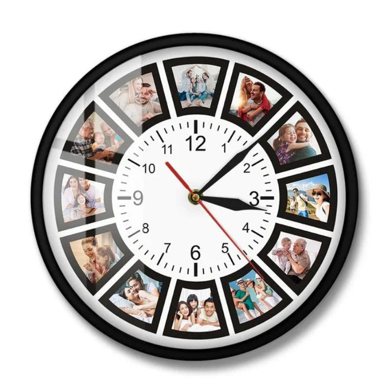 Personalized Picture Clock with 12 Photo Frames, Quiet Sweep Movement - Pexav