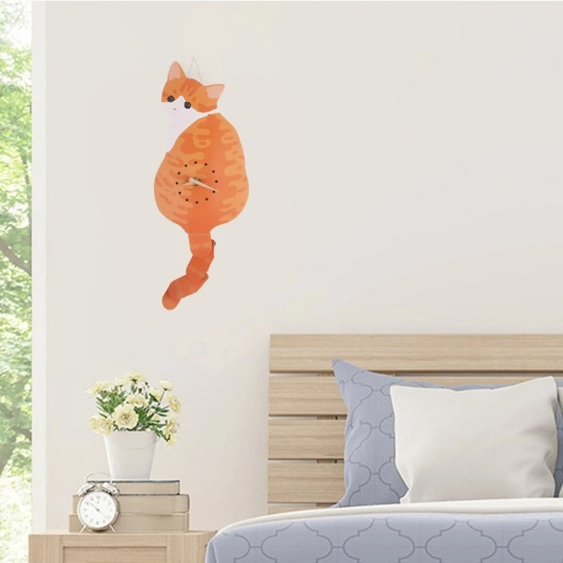 Adorable Kitty Pendulum Wall Clock for Home