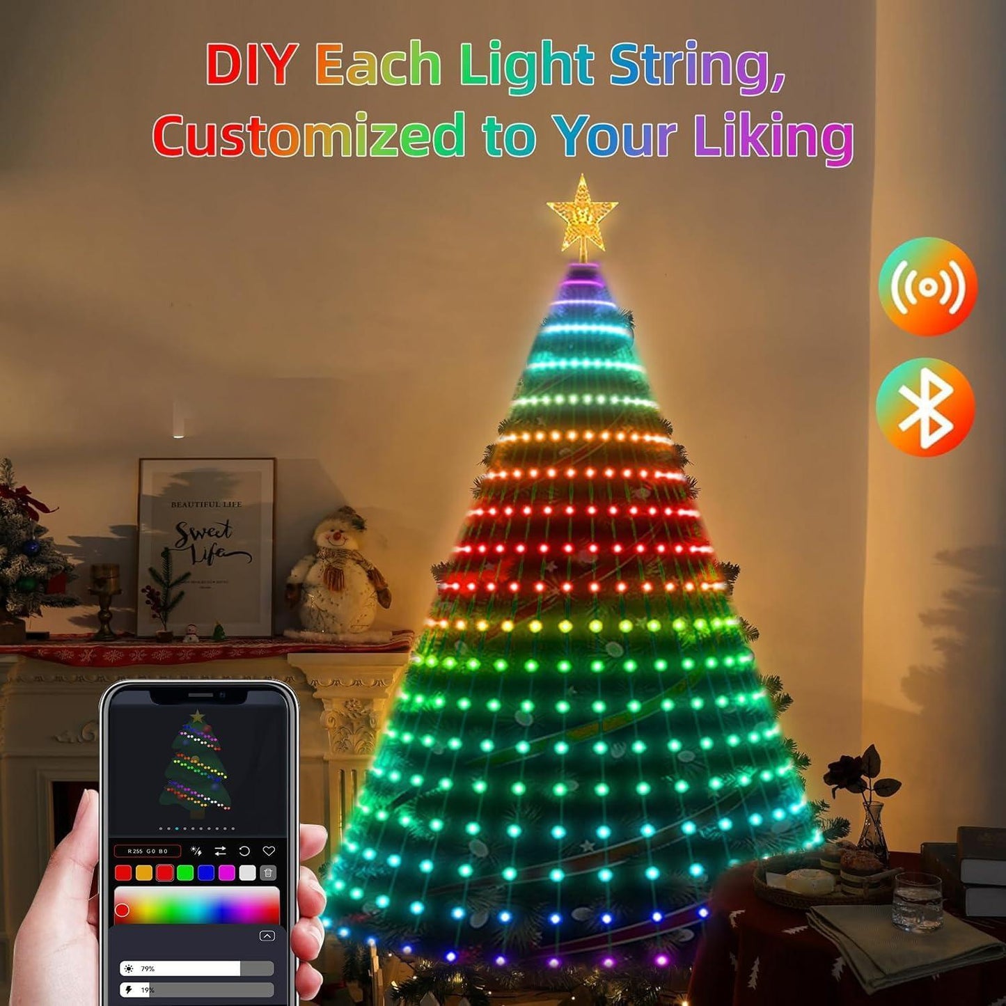 DIY Custom APP Control Smart Christmas Tree Lights – Waterproof LED Decorations with Easy Remote & Smart Control