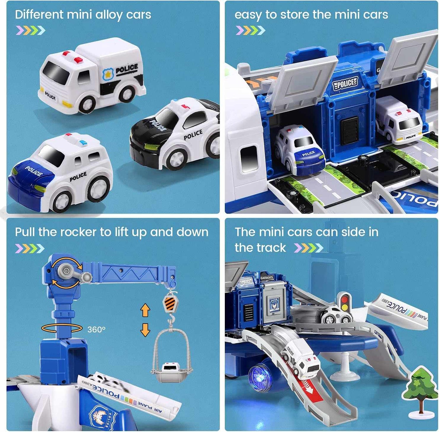 DIY Large Airplane Track Toy with Interactive Sound, Lights, Slide & 360° Crane, Safe for Kids 3+