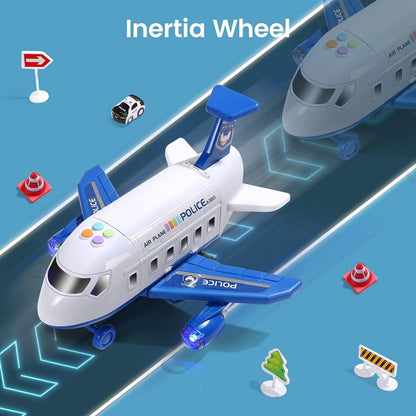 DIY Large Airplane Track Toy with Interactive Sound, Lights, Slide & 360° Crane, Safe for Kids 3+