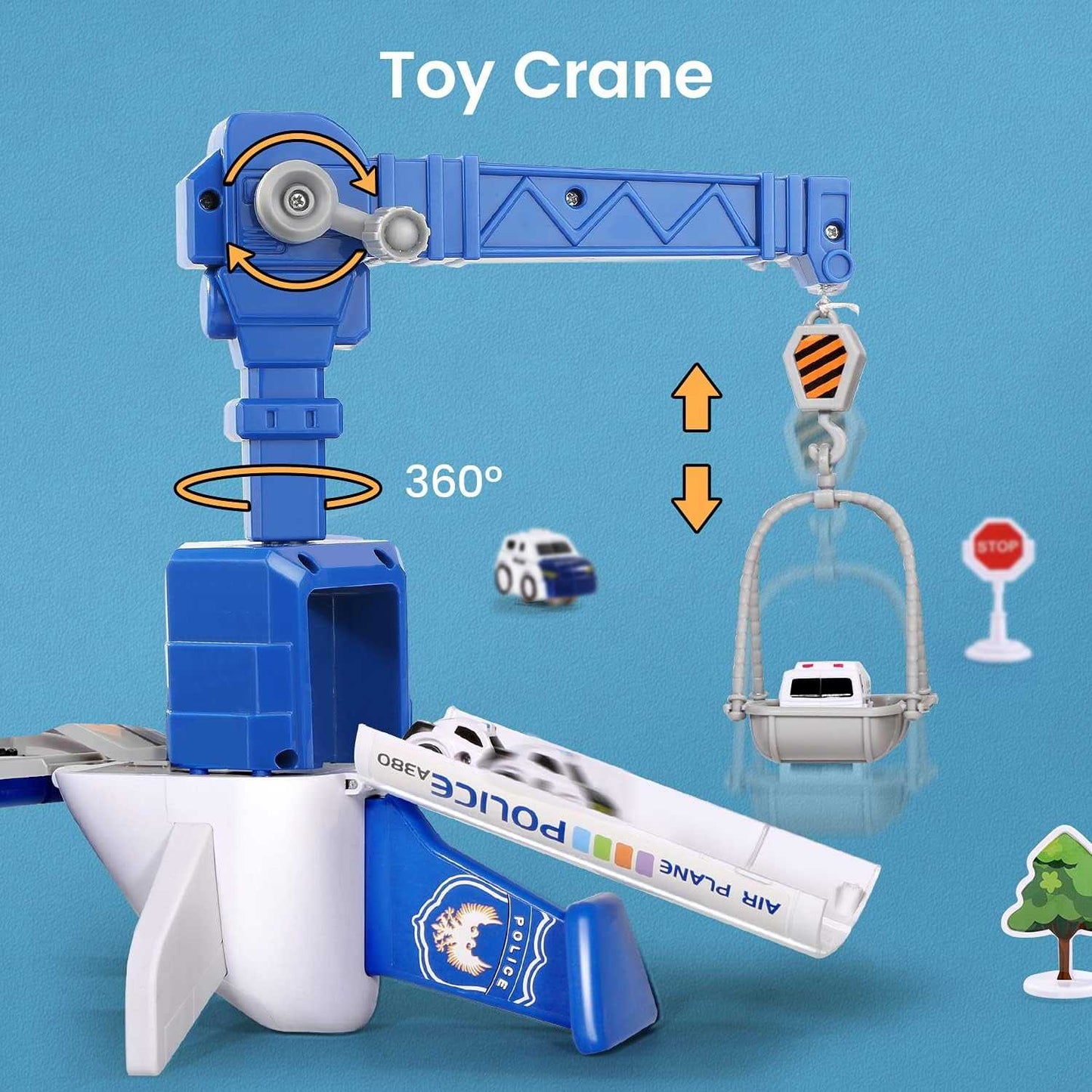 DIY Large Airplane Track Toy with Interactive Sound, Lights, Slide & 360° Crane, Safe for Kids 3+
